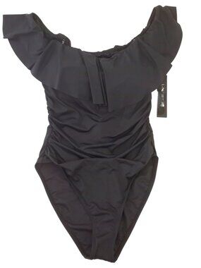 La Blanca Island Goddess Black Off Shoulder One Piece